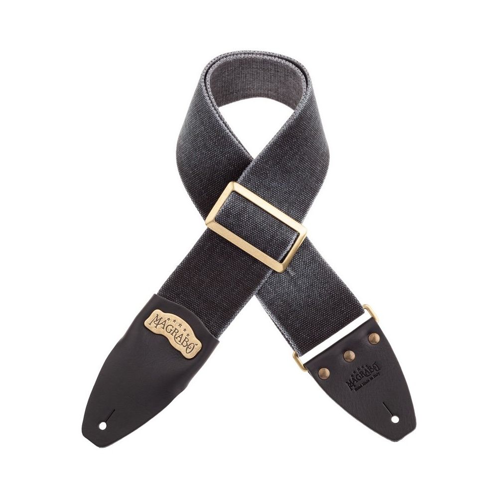 Magrabo Stripe Sc Cotton Washed Black 8 Cm, Brass Recta Buckle Premium Guitar Strap
