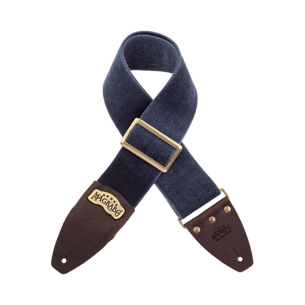 Magrabo Stripe Sc Cotton Washed Blue 8 Cm Terminali Core Black, Recta Brass Buckle Premium Guitar Strap