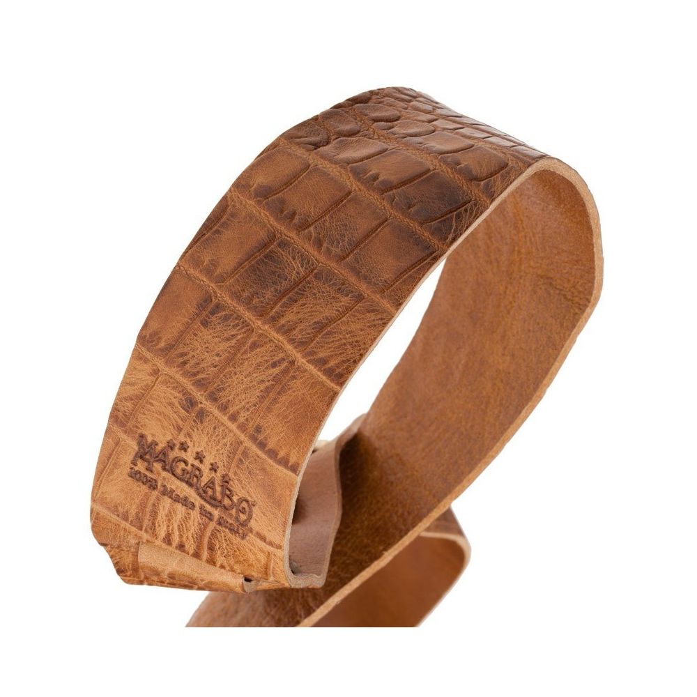 Magrabo Holes Hc Embossed Cocco Pros Brown 6 Cm Premium Guitar Strap