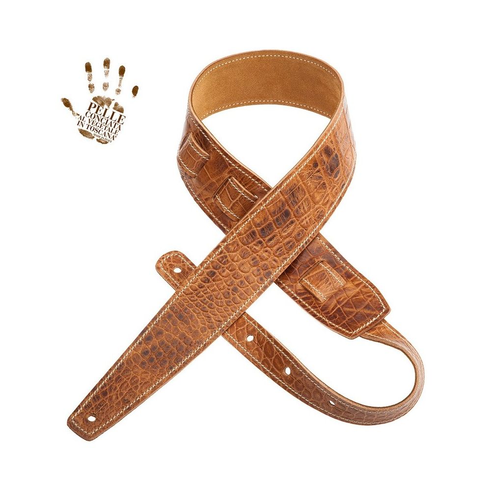 Magrabo Holes Hs Embossed Cocco Pros Brown 6 Cm Premium Guitar Strap