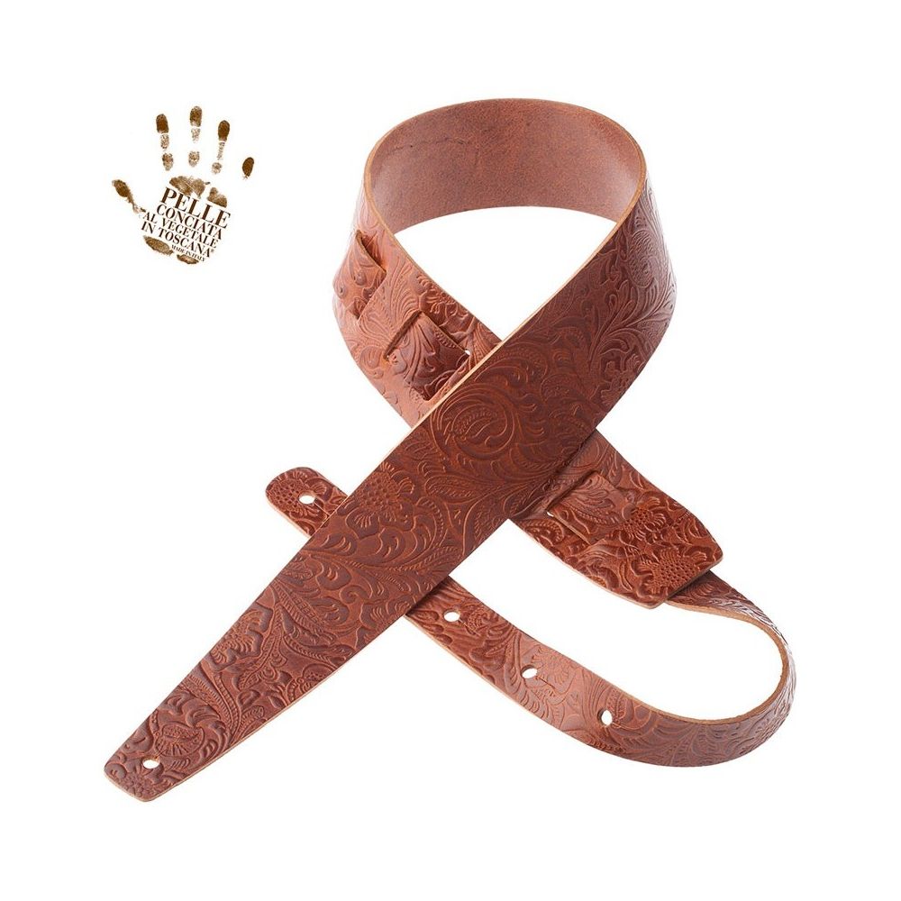 Magrabo Holes Hc Embossed Flores Brown 6 Cm Premium Guitar Strap