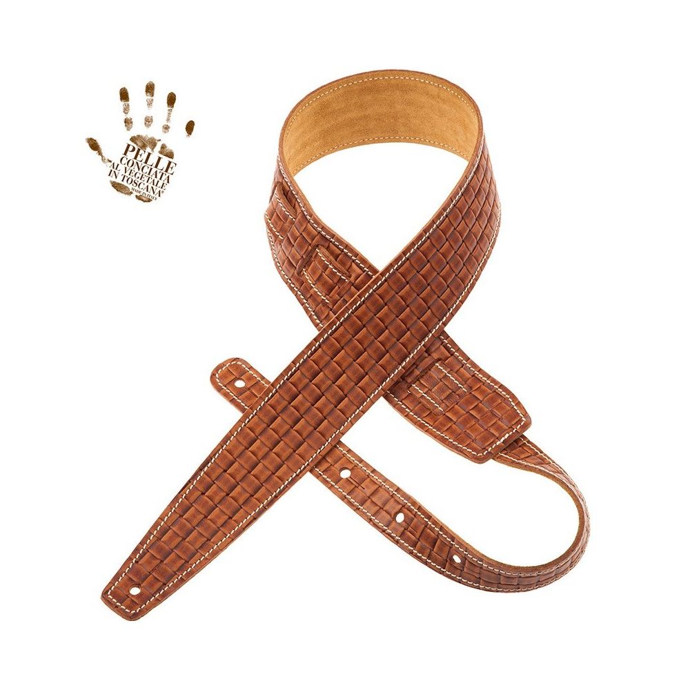 Magrabo Holes Hs Embossed Intreccio Brown 6 Cm Premium Guitar Strap