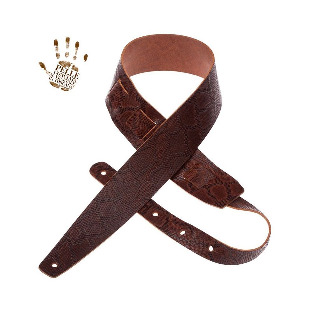 Magrabo Holes Hc Embossed Snake Dark Brown 6 Cm Premium Guitar Strap