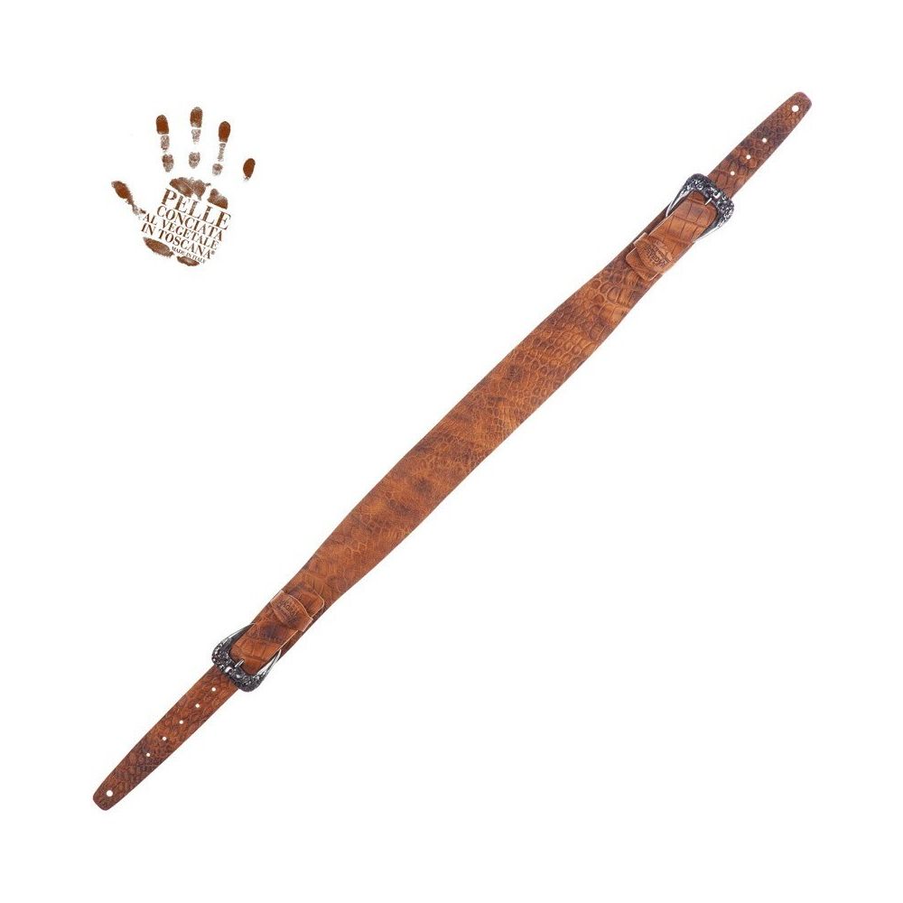 Magrabo Twin Buckle Tc Embossed Cocco Pros Brown 7 Cm Skull & Roses Silver Buckle Premium Guitar Strap