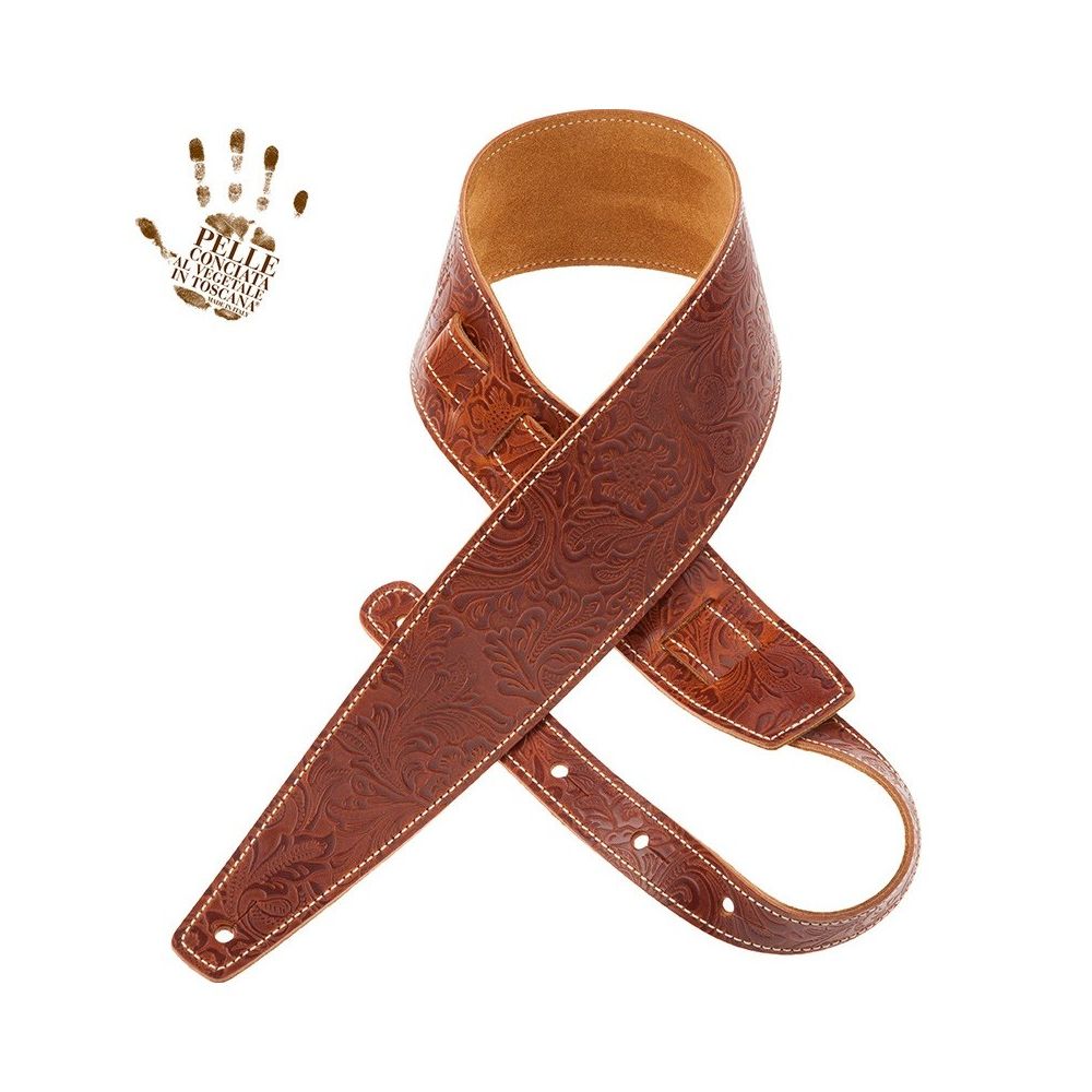 Magrabo Holes Hs Embossed Flores Brown 8 Cm Premium Guitar Strap