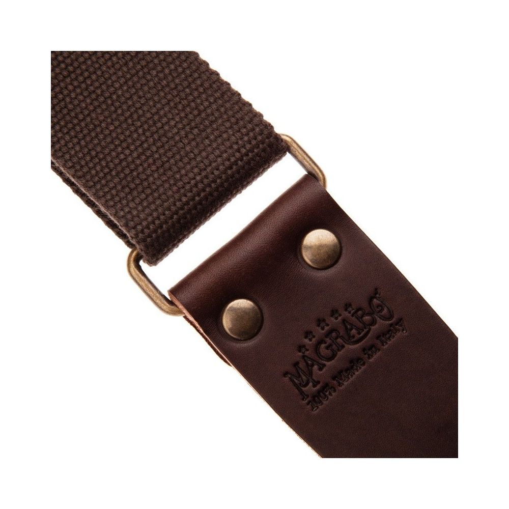 Magrabo Stripe Sc Entry Brown 5 Cm Terminals Dark Brown - Aged Brass Buckle Premium Guitar Strap