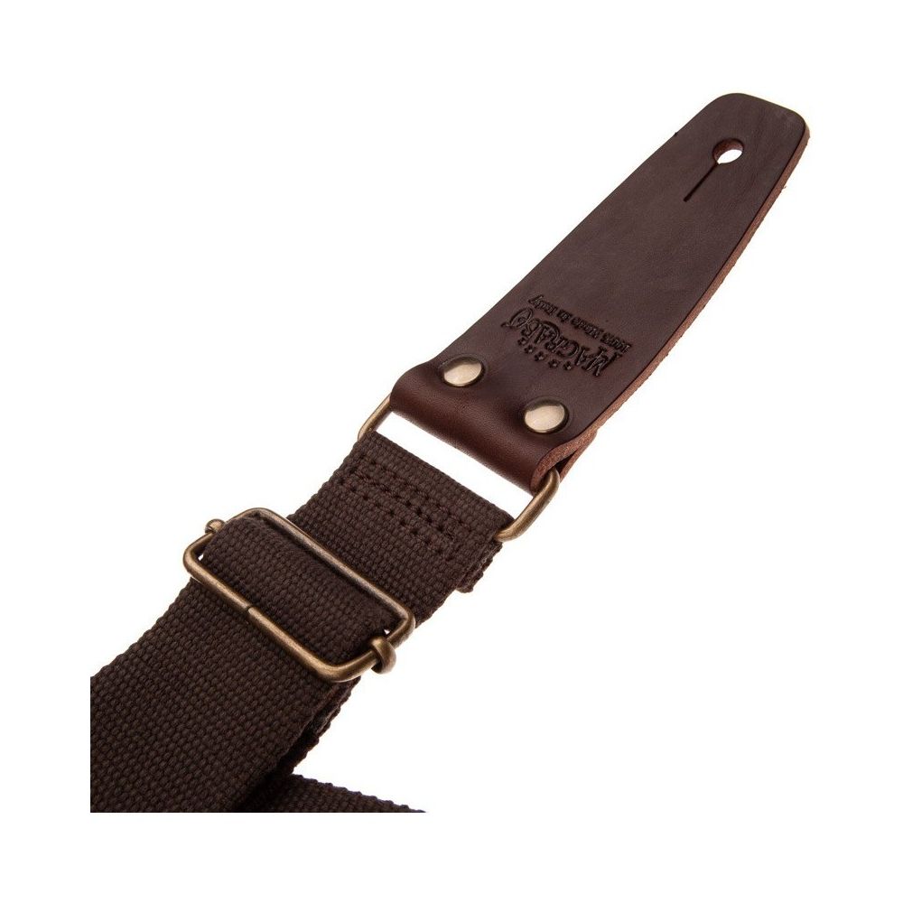 Magrabo Stripe Sc Entry Brown 5 Cm Terminals Dark Brown - Aged Brass Buckle Premium Guitar Strap