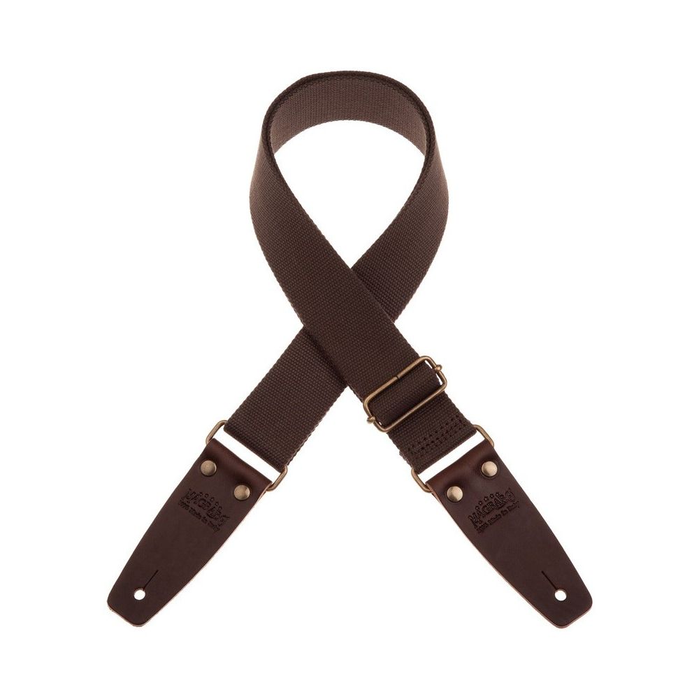 Magrabo Stripe Sc Entry Brown 5 Cm Terminals Dark Brown - Aged Brass Buckle Premium Guitar Strap