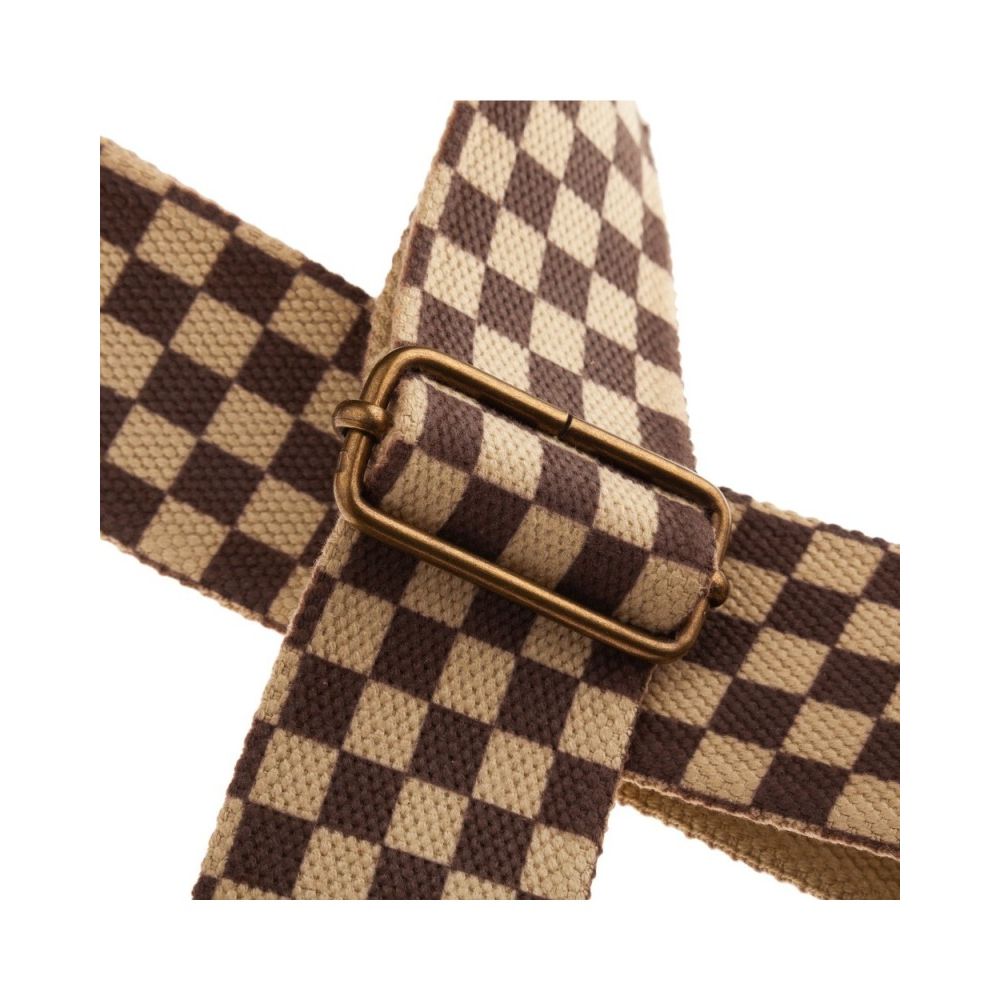 Magrabo Stripe Sc Retrò Chess 5 Cm Terminals Brown, Aged Brass Buckle Premium Guitar Strap