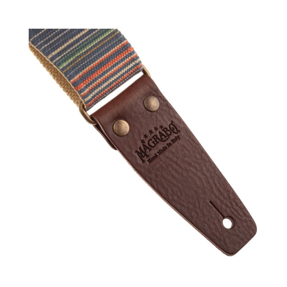 Magrabo Stripe Sc Retrò Rainbow 5 Cm Terminals Brown, Aged Brass Buckle Premium Guitar Strap