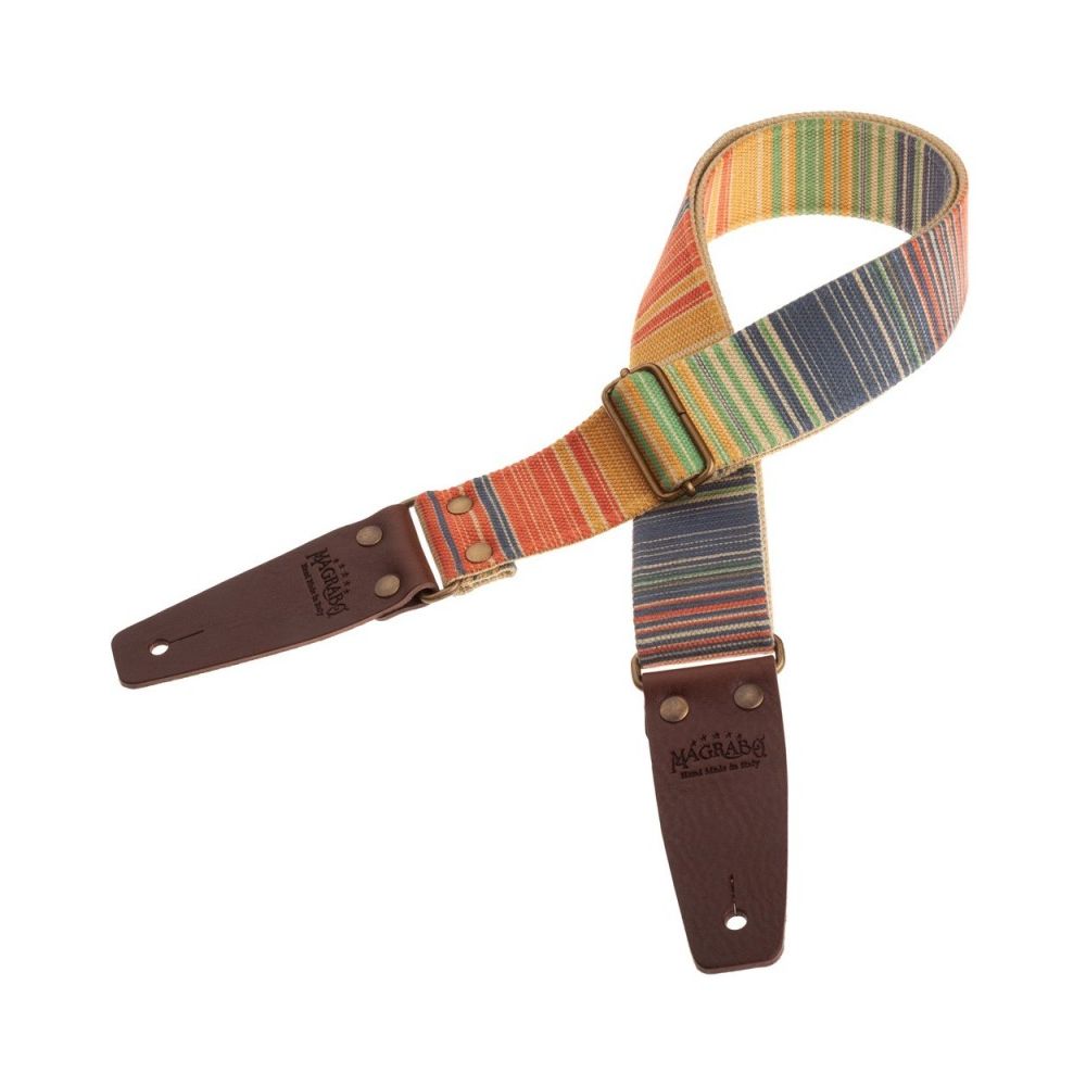 Magrabo Stripe Sc Retrò Rainbow 5 Cm Terminals Brown, Aged Brass Buckle Premium Guitar Strap