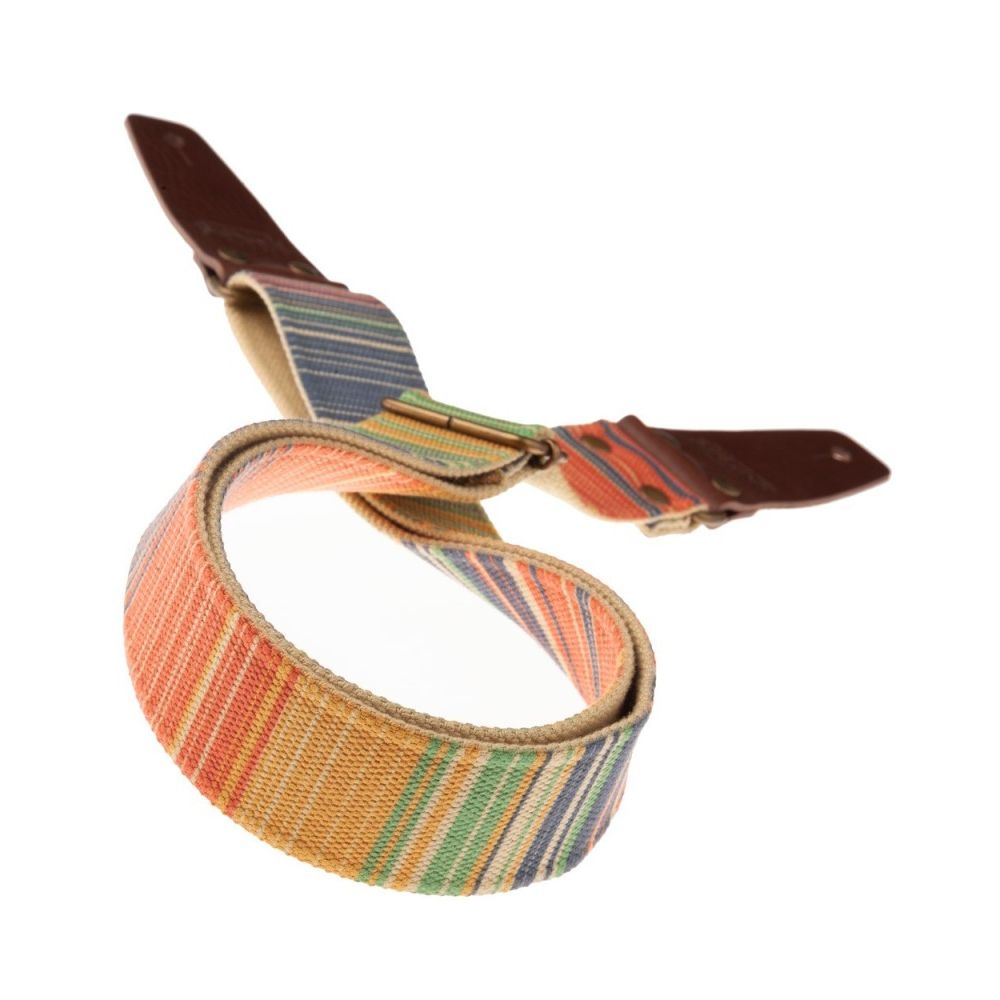 Magrabo Stripe Sc Retrò Rainbow 5 Cm Terminals Brown, Aged Brass Buckle Premium Guitar Strap