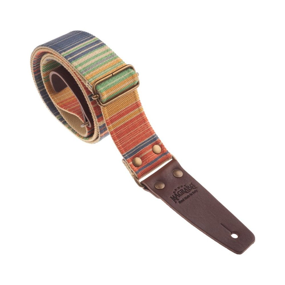 Magrabo Stripe Sc Retrò Rainbow 5 Cm Terminals Brown, Aged Brass Buckle Premium Guitar Strap