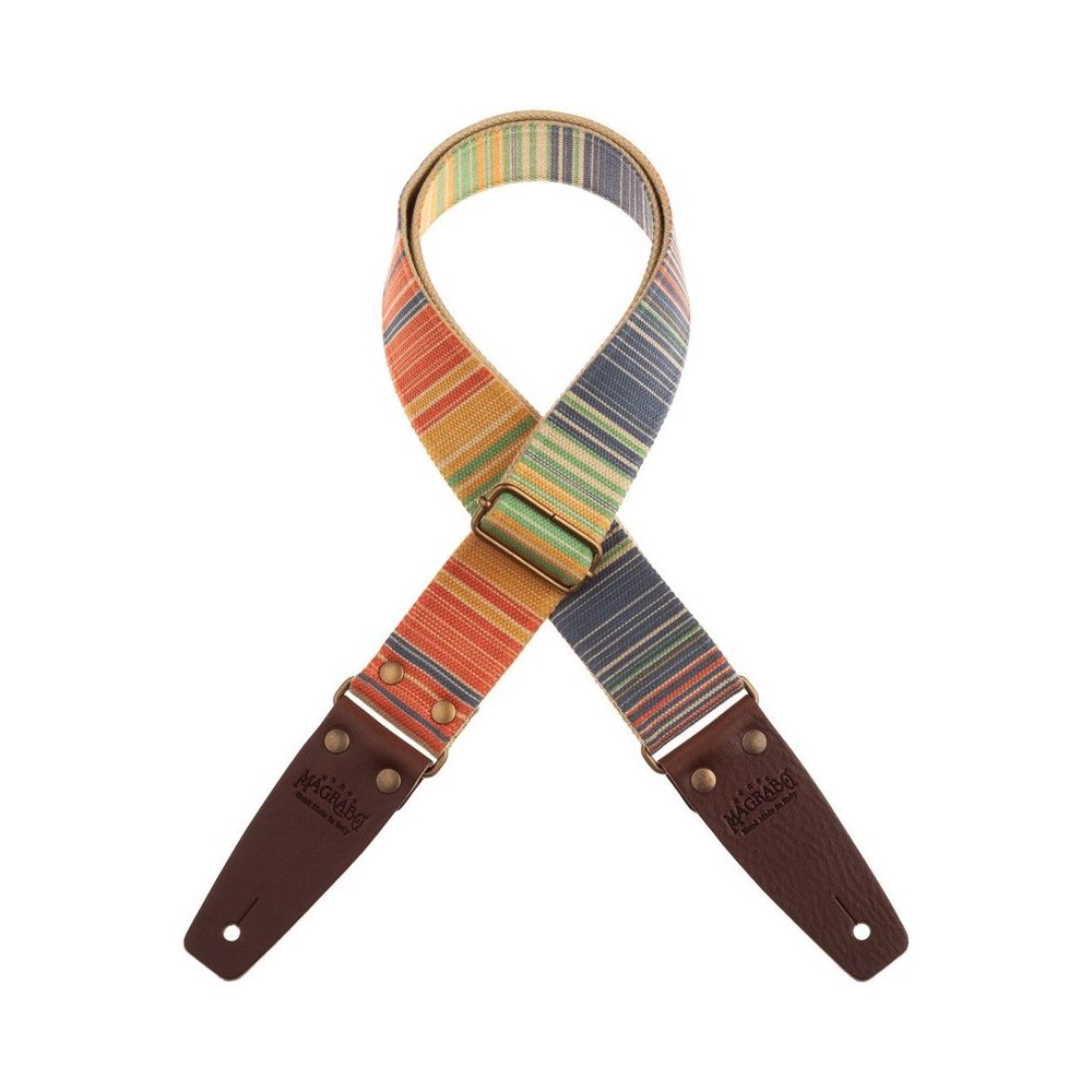 Magrabo Stripe Sc Retrò Rainbow 5 Cm Terminals Brown, Aged Brass Buckle Premium Guitar Strap