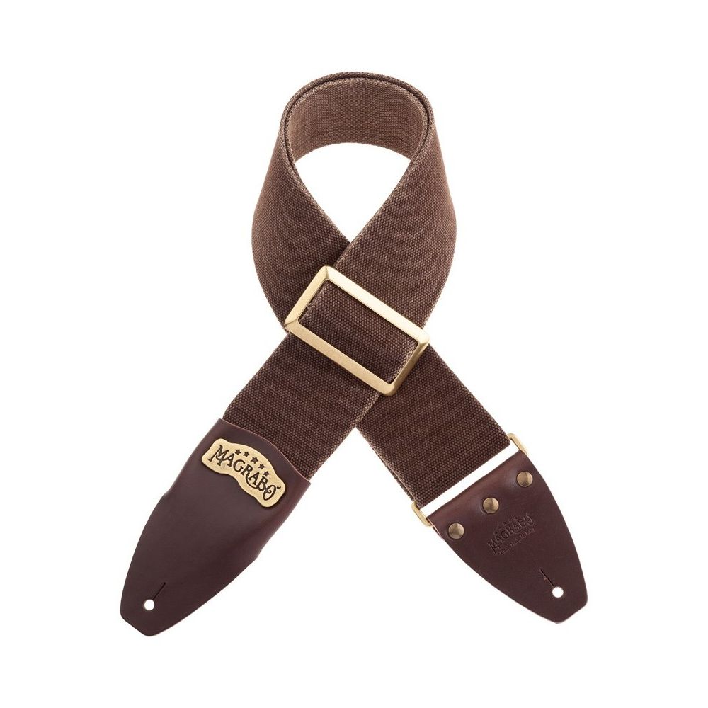 Magrabo Stripe Sc Cotton Washed Brown 8 Cm, Brass Recta Buckle Premium Guitar Strap