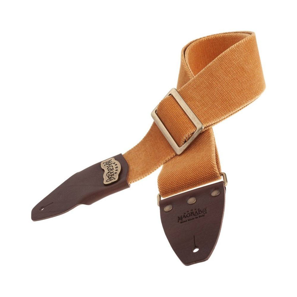 Magrabo Stripe Sc Cotton Washed Ocra 8 Cm, Recta Brass Buckle Premium Guitar Strap