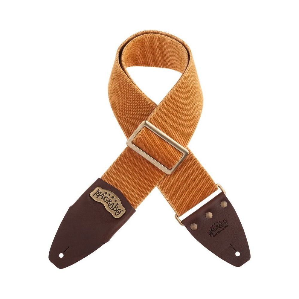 Magrabo Stripe Sc Cotton Washed Ocra 8 Cm, Recta Brass Buckle Premium Guitar Strap