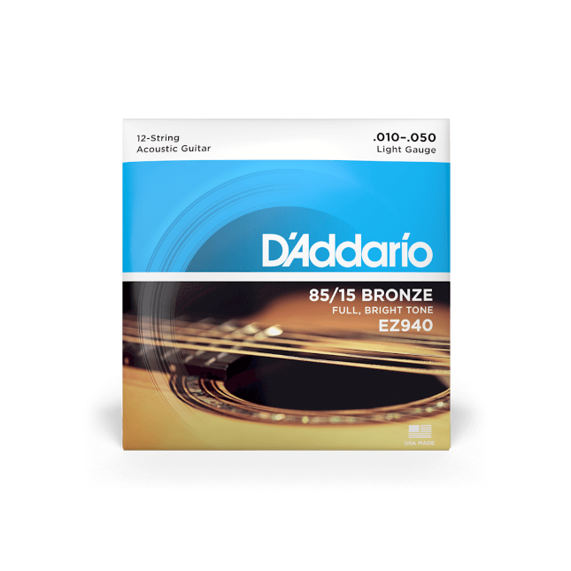 D'Addario EZ940 85/15 12-String Bronze Acoustic Guitar Strings, Light, 10-50