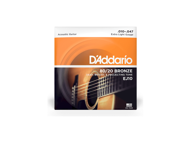 DAddario 10-47 Extra Light, 80/20 Bronze Acoustic Guitar Strings