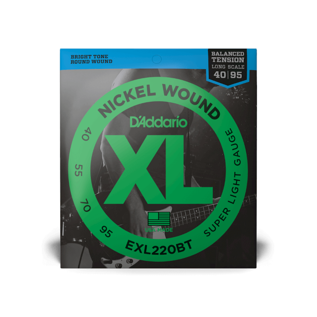 D'Addario EXL220BT Nickel Wound Bass Guitar Strings, Balanced Tension Super Light, 40-95, Long Scale