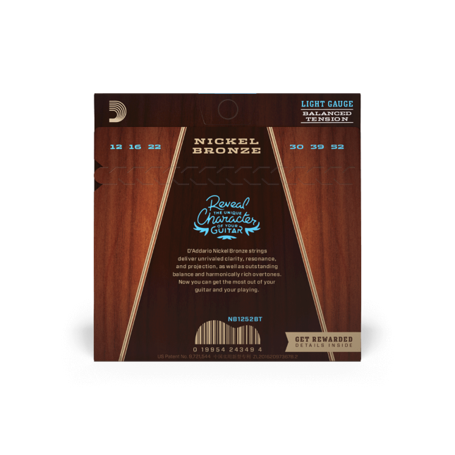 D'Addario 12-52 Light Balanced Tension, Nickel Bronze Acoustic Guitar Strings