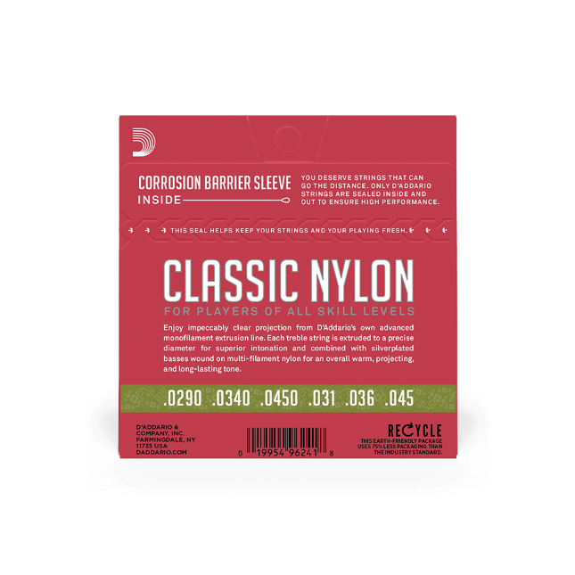 D'Addario Normal Tension 1/2 Size, Classic Nylon Student Classical Guitar Strings