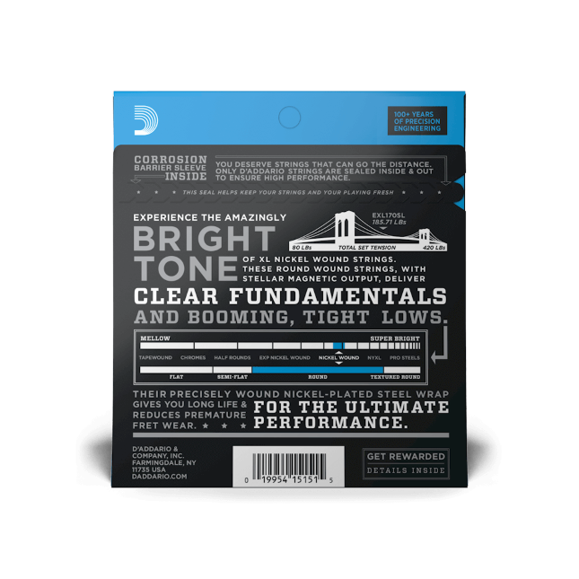 D'Addario 45-100 Regular Light, Super Long Scale, XL Nickel Bass Strings