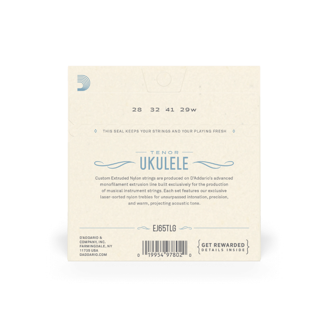 D'Addario EJ65TLGPro-Arté Custom Extruded Nylon Ukulele Strings, Tenor Low-G