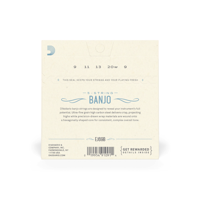 D'Addario EJ69 5-String Ball-End Banjo Strings, Phosphor Bronze, Light, 9-20