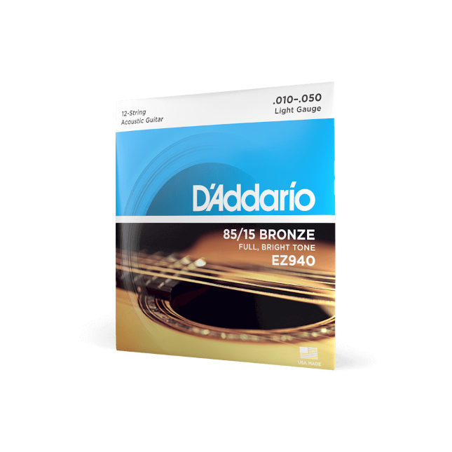 D'Addario EZ940 85/15 12-String Bronze Acoustic Guitar Strings, Light, 10-50