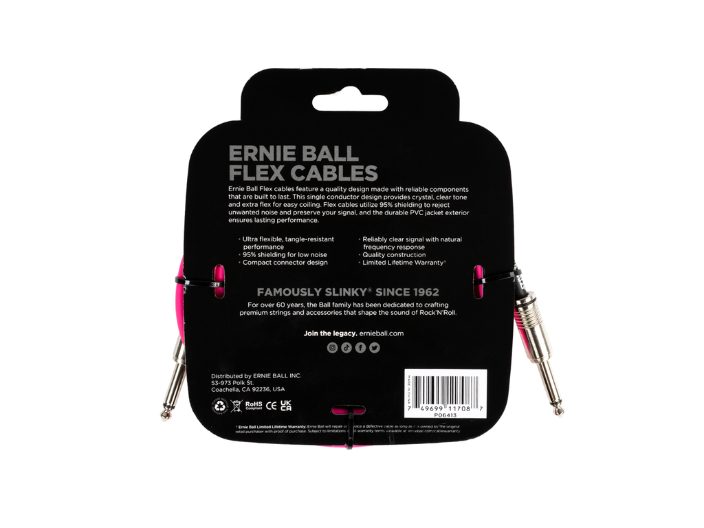 Erine Ball Flex Instrument Cable Straight/Straight 10ft - Pink