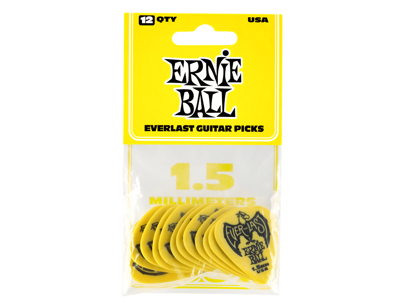 Ernie Ball Everlast Picks 12 Pack Yellow 1.5mm