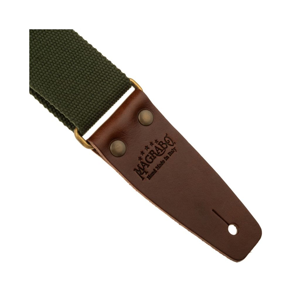Magrabo Stripe SC Entry Dark Green 5 cm Terminals Brown Brass buckle Premium Guitar Strap