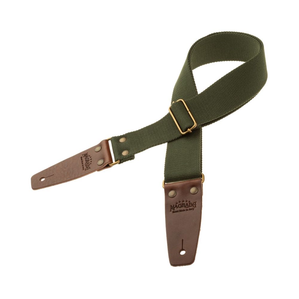 Magrabo Stripe SC Entry Dark Green 5 cm Terminals Brown Brass buckle Premium Guitar Strap