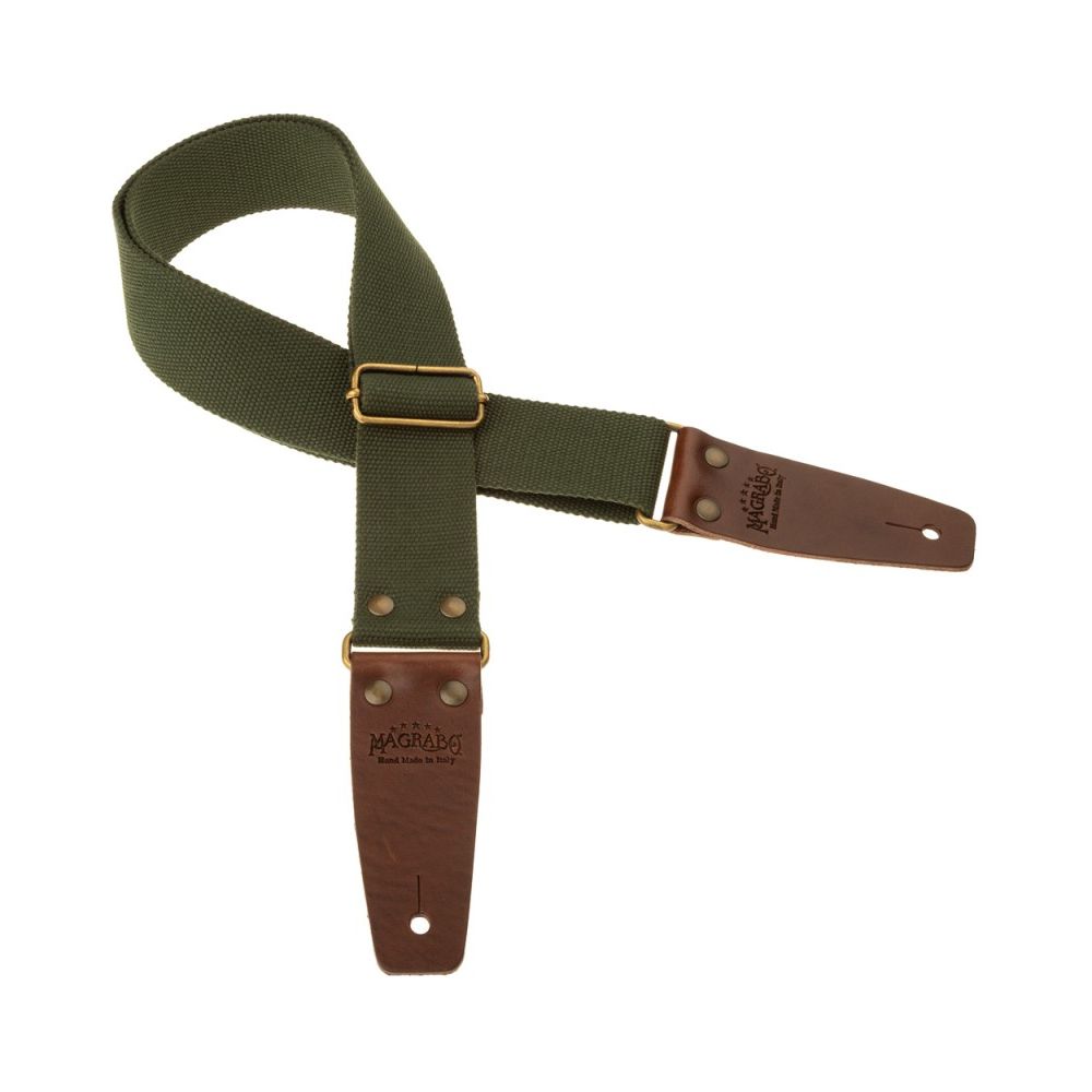 Magrabo Stripe SC Entry Dark Green 5 cm Terminals Brown Brass buckle Premium Guitar Strap