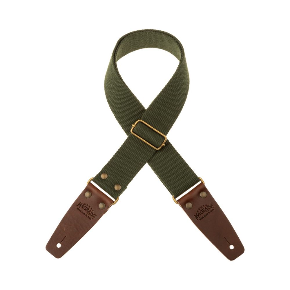 Magrabo Stripe SC Entry Dark Green 5 cm Terminals Brown Brass buckle Premium Guitar Strap
