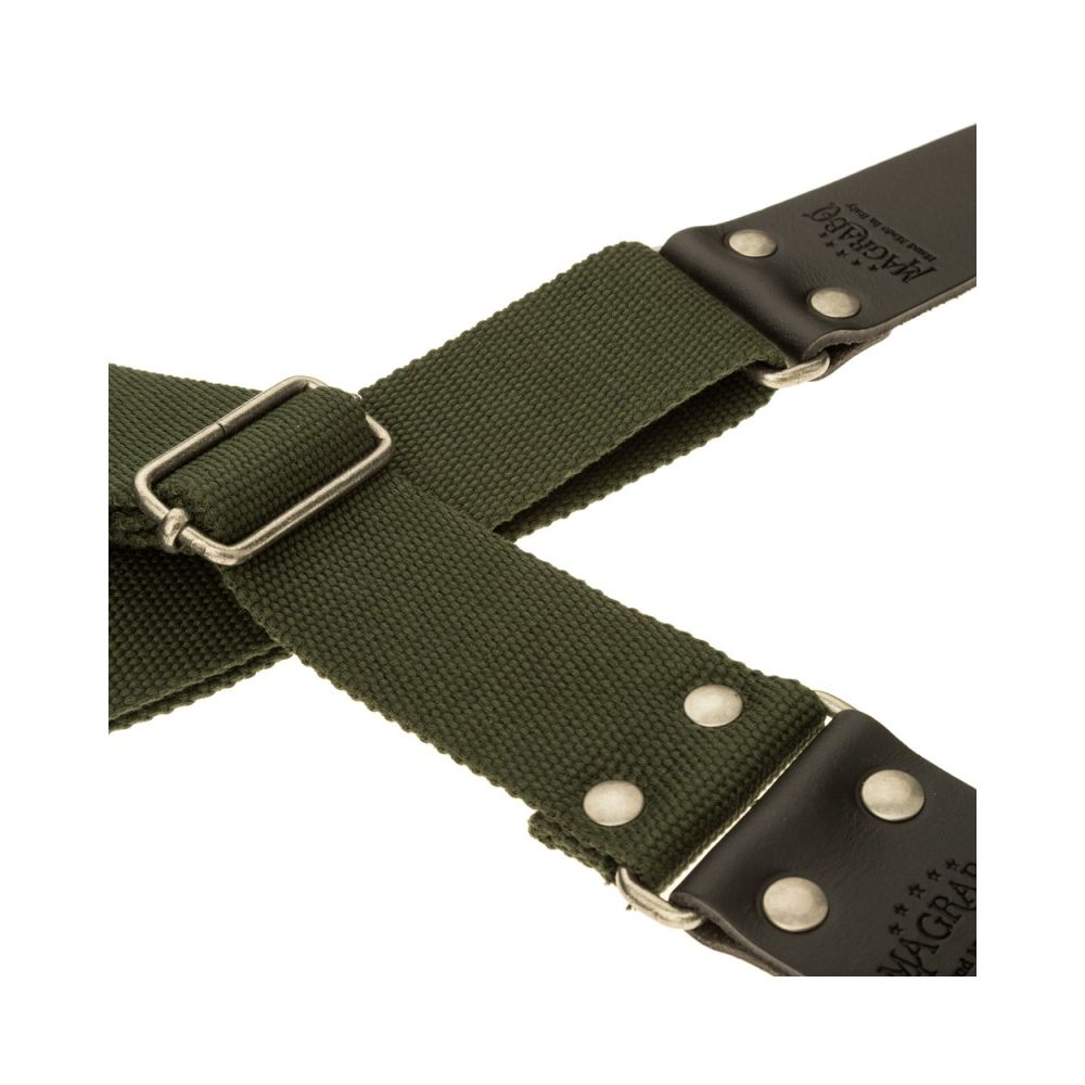 Magrabo Stripe SC Entry Dark Green 5 cm Terminals Black Silver buckle Premium Guitar Strap