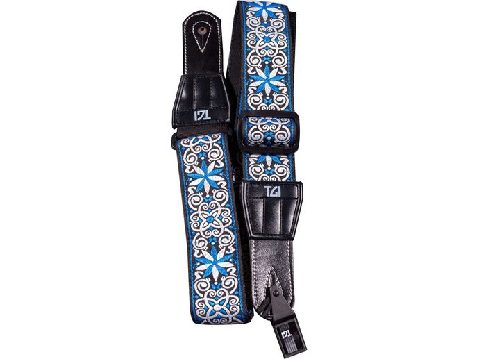 TGI Guitar Strap Woven Cotton Persian Stitch - Blue & White