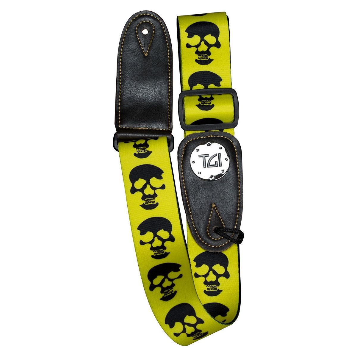 Guitar Strap Skull in Yellow with Leather Ends