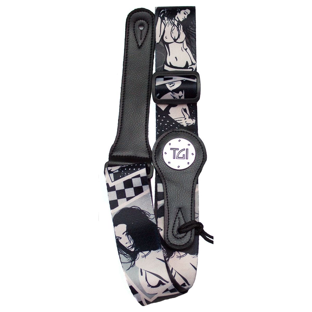 Guitar Strap Lady Graphic with Leather Ends