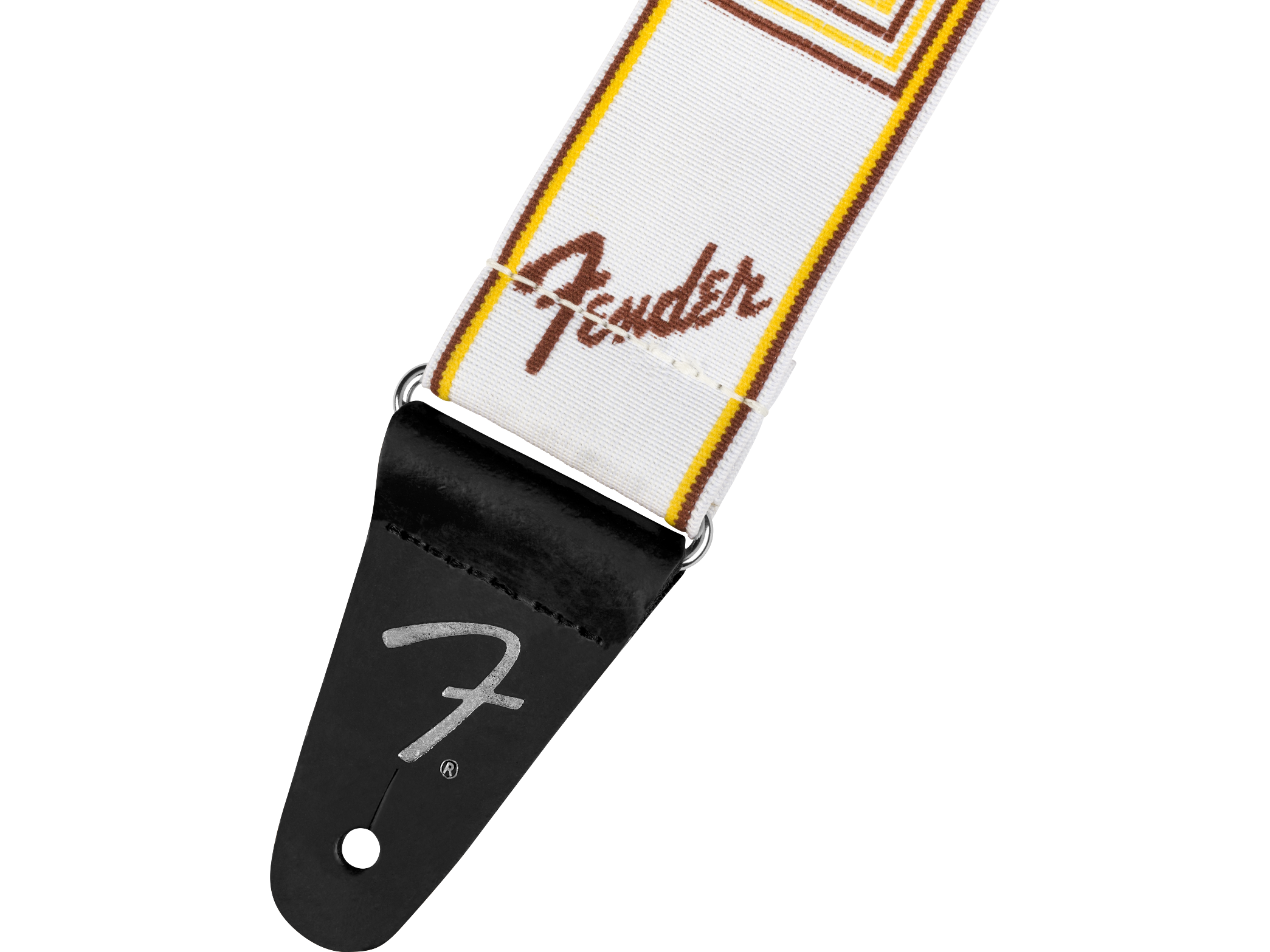 Fender® Weighless™ 2" Monogrammed Strap, White/Brown/Yellow