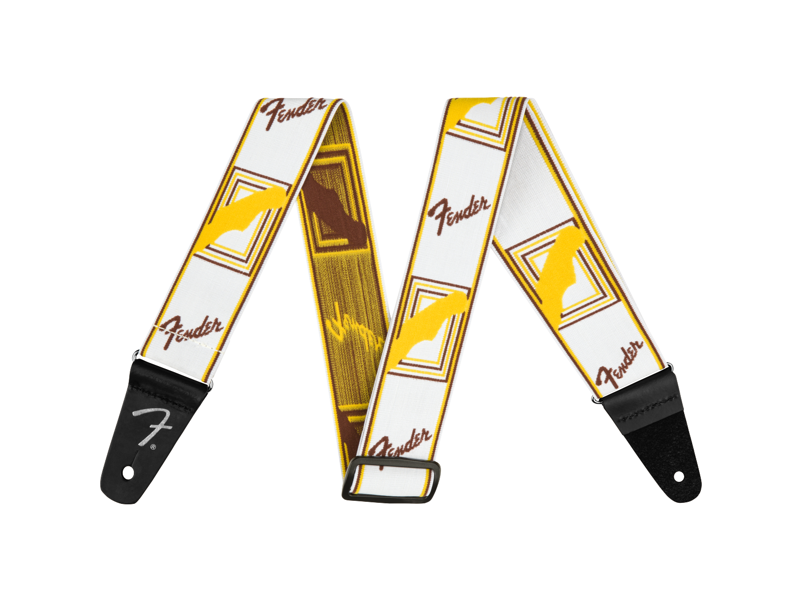 Fender® Weighless™ 2" Monogrammed Strap, White/Brown/Yellow