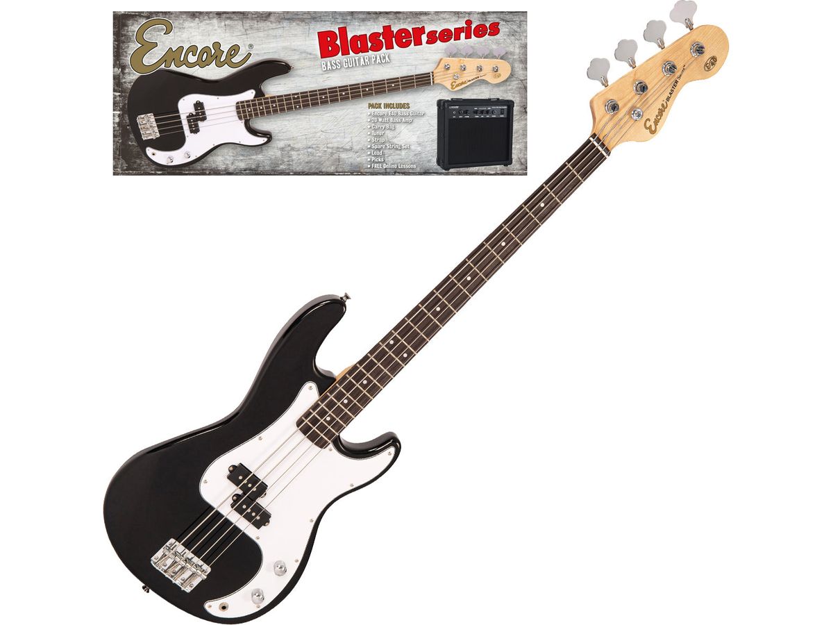 Encore Blaster E40 Bass Guitar Pack ~ Gloss Black