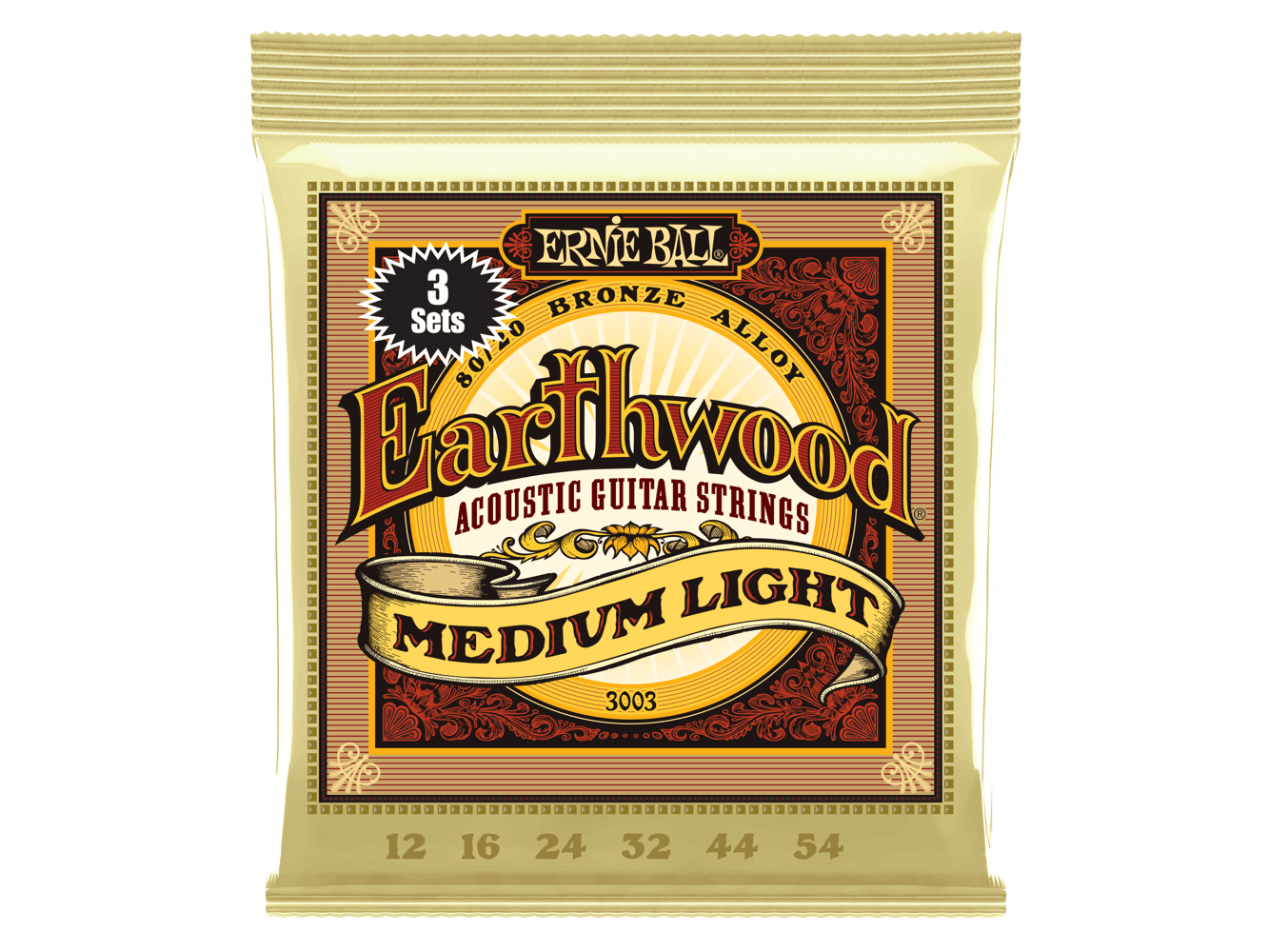 Ernie Ball Earthwood Medium Light Bronze Acoustic Strings 12-54 (3 Pack)