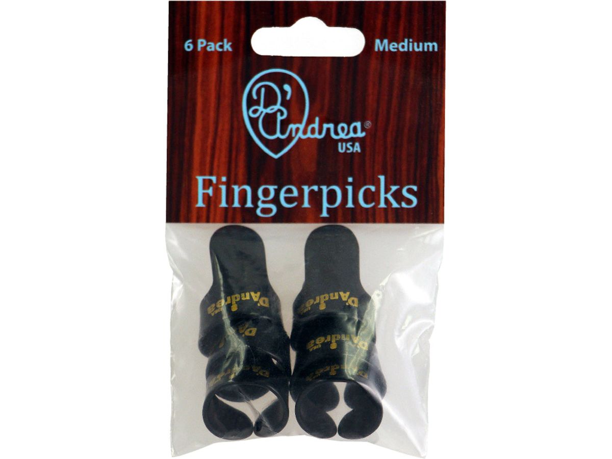 D'Andrea Medium Finger Pick Pack ~ Black ~ 6 Picks