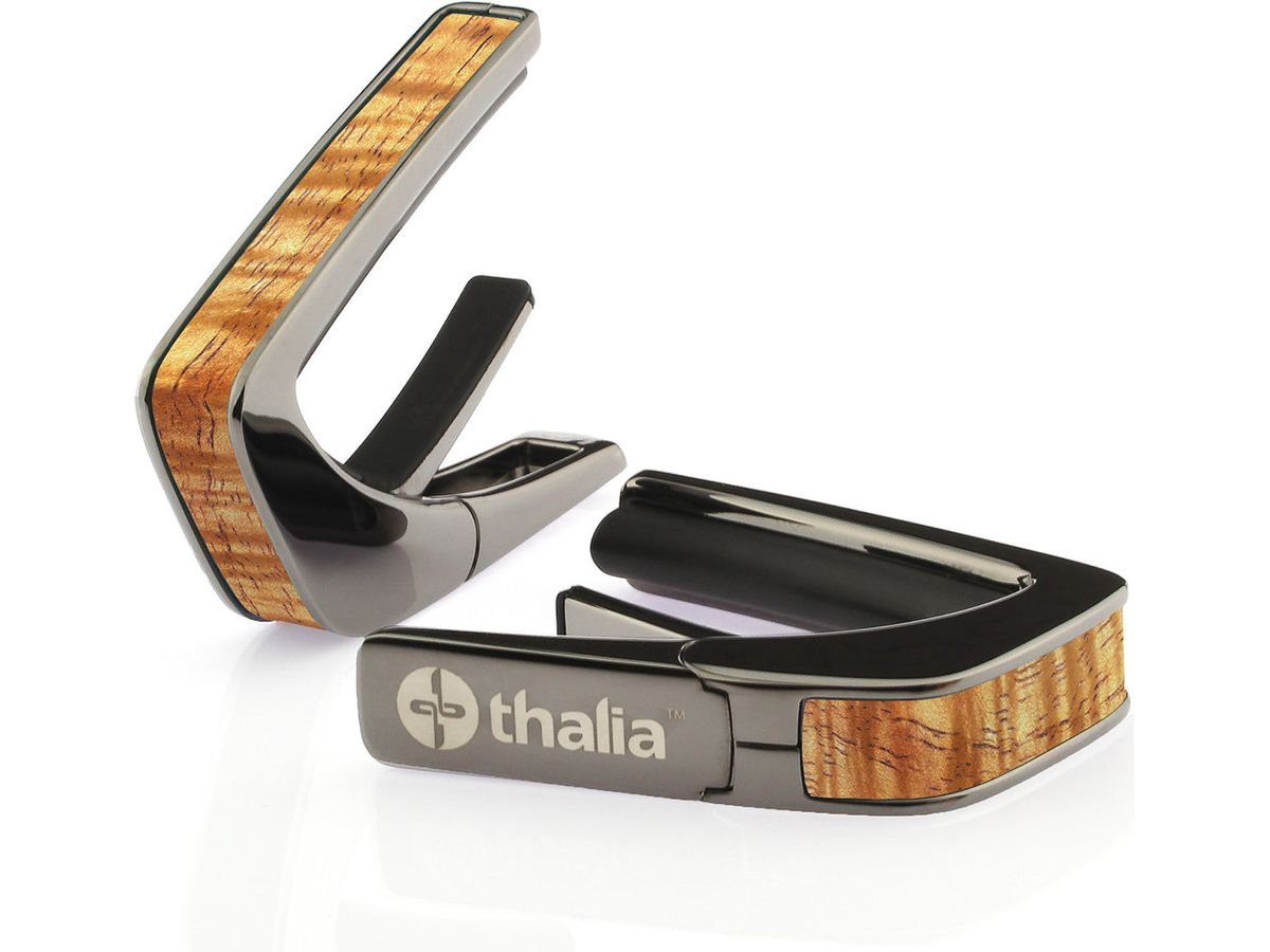 Thalia Exotic Series Wood Collection Capo ~ Black Chrome with AAA Hawaiian Koa Inlay
