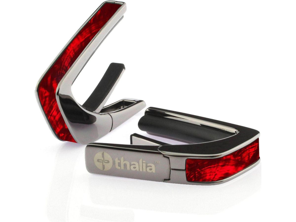 Thalia Exotic Series Shell Collection Capo ~ Black Chrome with Red Angel Wing Inlay