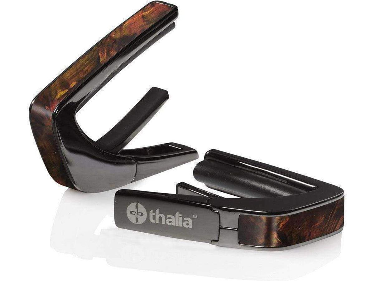 Thalia Exotic Series Shell Collection Capo ~ Black Chrome with Tennessee Whisky Wing Inlay