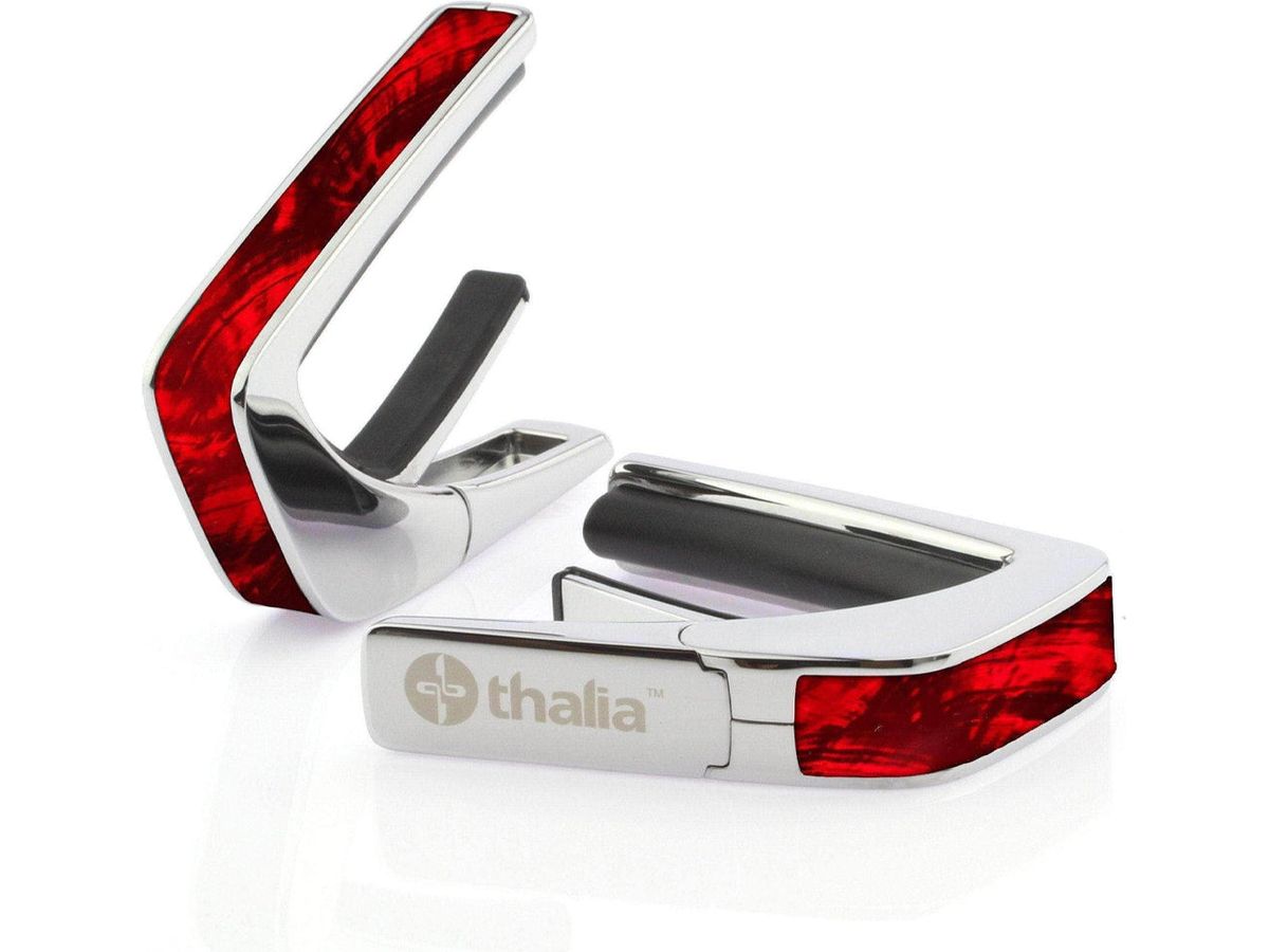 Thalia Exotic Series Shell Collection Capo ~ Chrome with Red Angel Wing Inlay