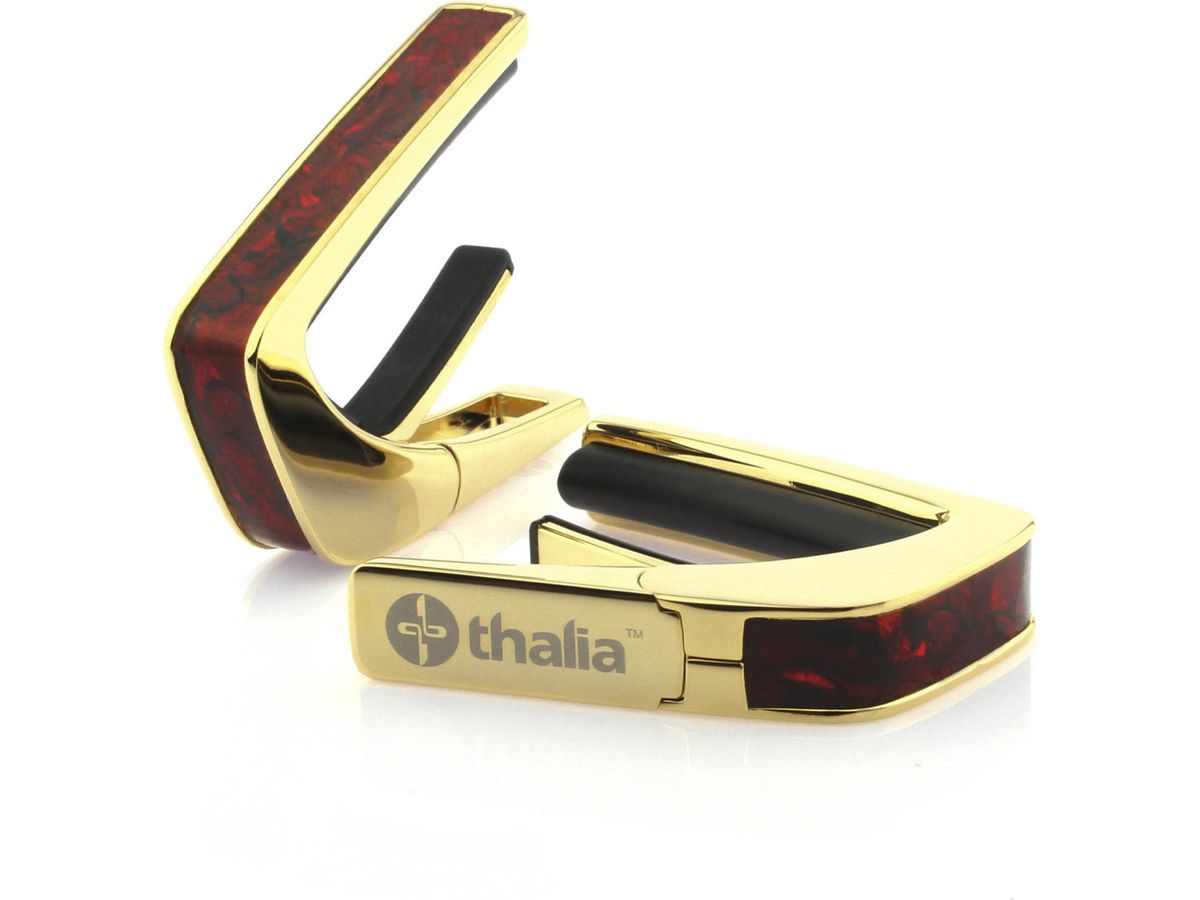 Thalia Exotic Series Shell Collection Capo ~ Gold with Crimson Paua Inlay